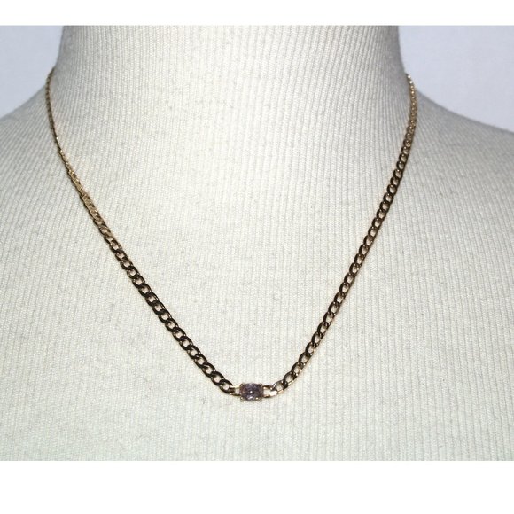 SEREFINA - Gold Plated Necklace with an Amethyst Mineral -13 in. + 3 in. extend. - Picture 3 of 8